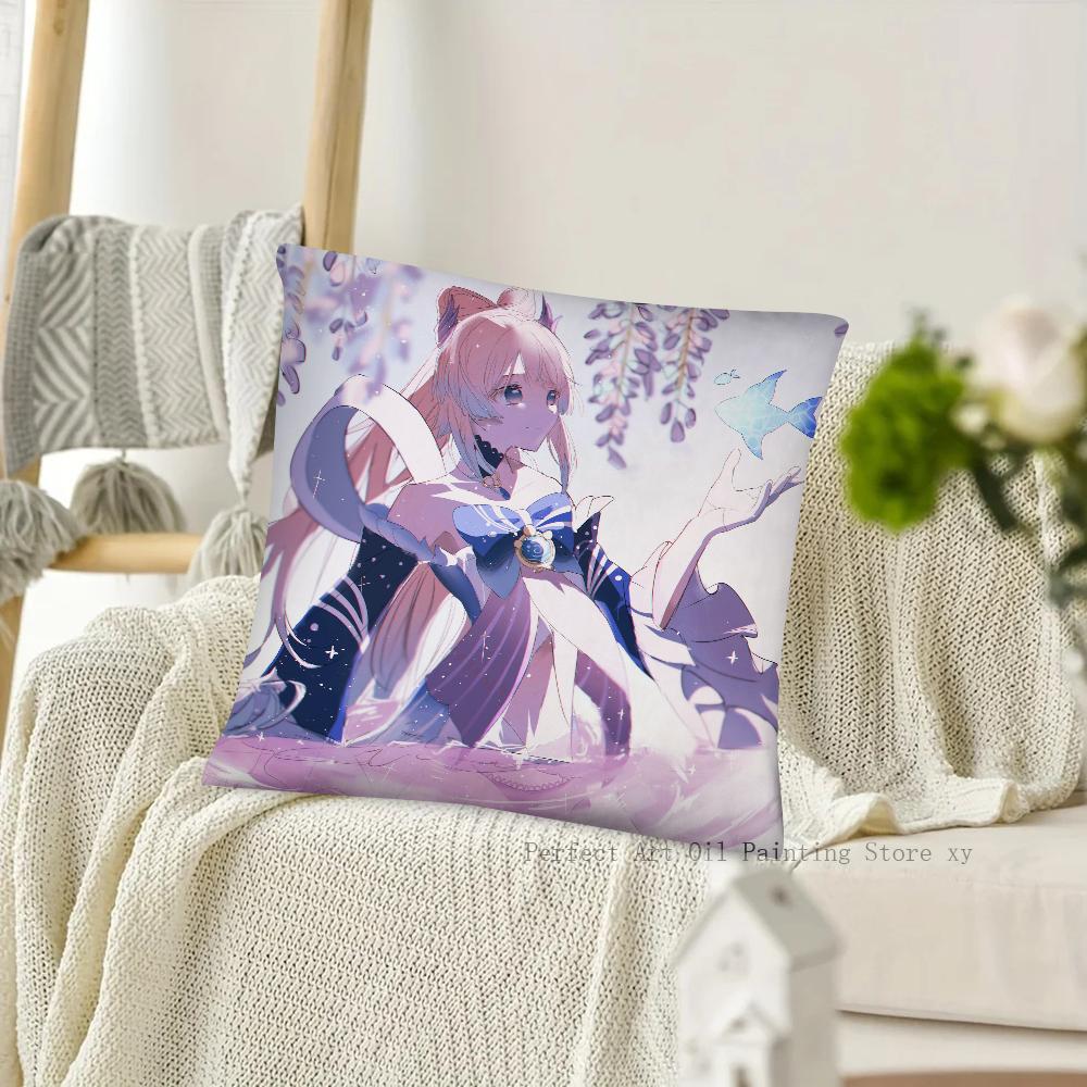 Game Anime Genshin Impact Sangonomiya Kokomi Pillow Case Square Pillow Cushion Cover Bedroom Sofa Room Decoration Casual