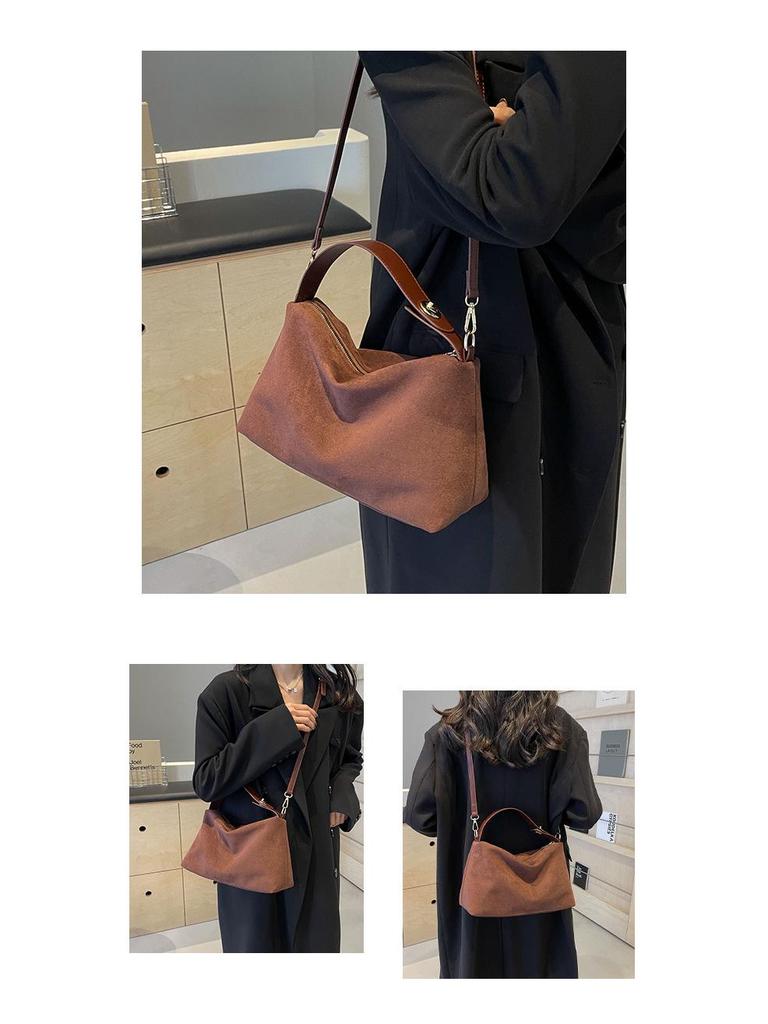 Versatile Suede Pillow Bag - Autumn/Winter 2025 Large Capacity Women's Tote & Crossbody Handbag