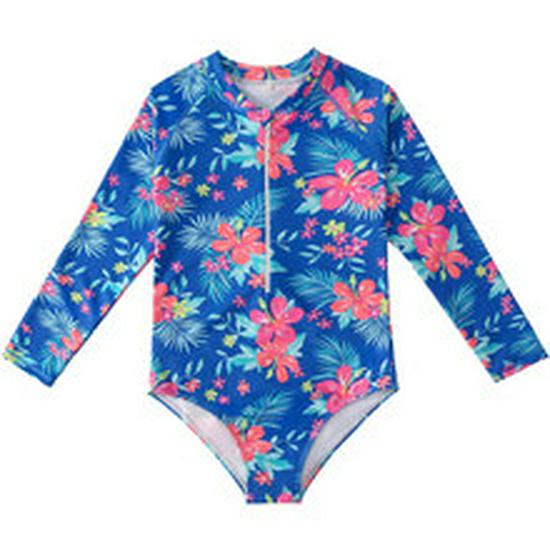 Girls' Long-Sleeve Mermaid One-Piece Swimsuit - Quick-Dry, Sun Protection