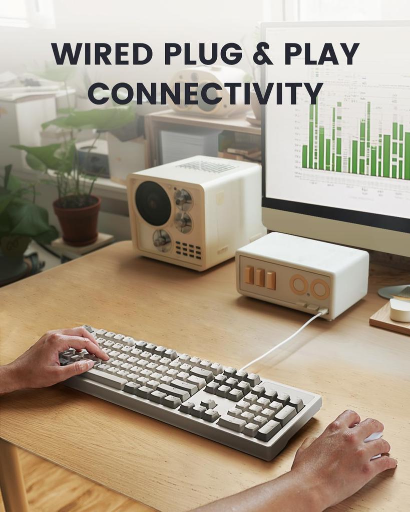 Perixx PERIBOARD-108RD Full-Size Mechanical Keyboard with Gateron Red Switches, Retro GrayWhite, US English Layout