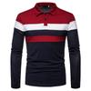 Autumn Tri Color Splicing Fashionable Casual Men's Clothing with Lapel Long Sleeved Polo Shirt
