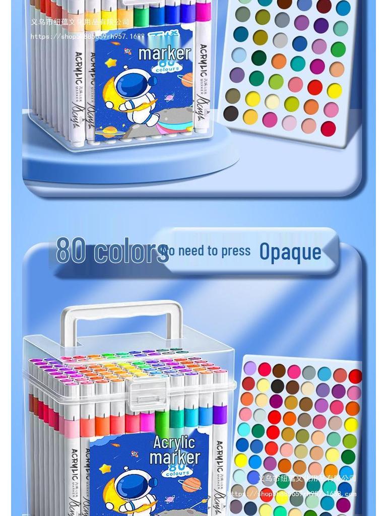 Washable Acrylic Markers: Non-Bleed, Layerable, Waterproof, Quick-Dry, Includes 24 Colors, Ideal for Students & Art.