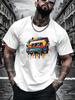 Unisexs Crew Neck Graffiti Drip Cassette Tape Graphic Print Short Sleeve Cotton Tee Casual Summer Streetwear Loose Daily Wear Top