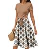 Women's Casual Fashion Belted Vintage Printed Short Sleeve Round Neck Elegant Dress