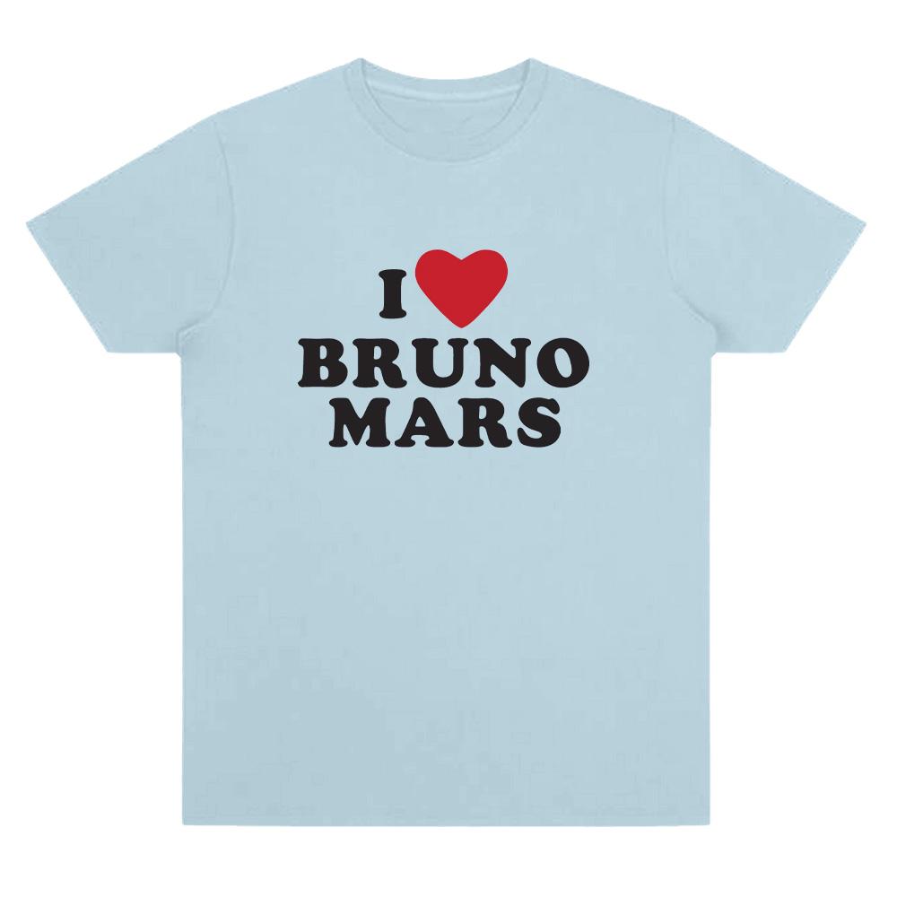 Ich liebe Bruno Mars Weiches T-Shirt Bruno Mars Aufdruck T-Shirts Damen Herren Lässiges Baumwoll-T-Shirt Rundhals Kurzarm Basic Oberteile Tägliche Kleidung XS