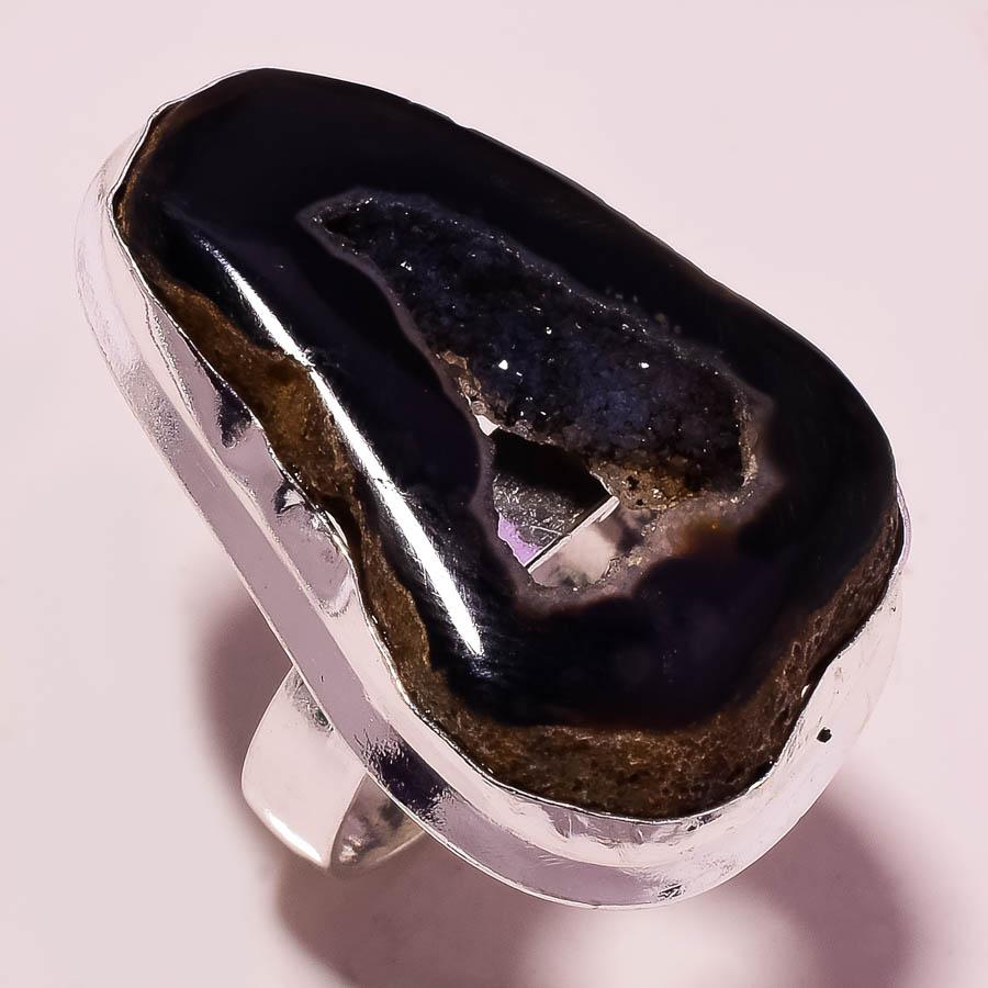 

Black Botswana Agate Gemstone Ring Handmade Anniversary Gift Jewelry 9 V6O18