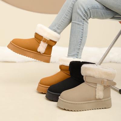 Thick-soled Warm Snow Boots for Women Fleece and Thickening for The Winter of 2025, Comfortable and Lightweight Stylish Belt Buckle Shoes