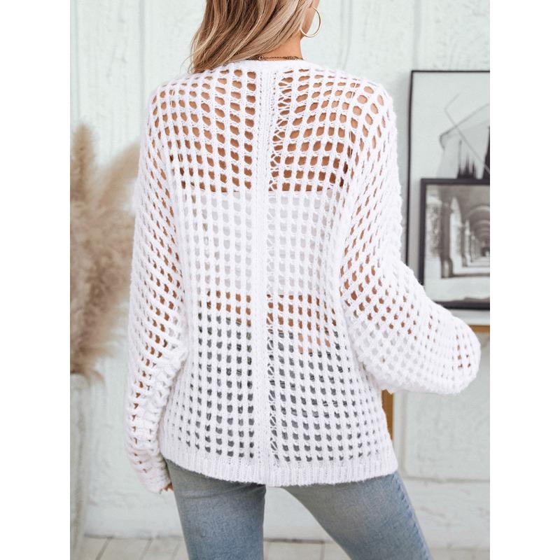 Women's Solid Color Sweater, Cardigan, Autumn and Winter, Loose European and American Cut-out Knitwear, Thick Needle Sweater