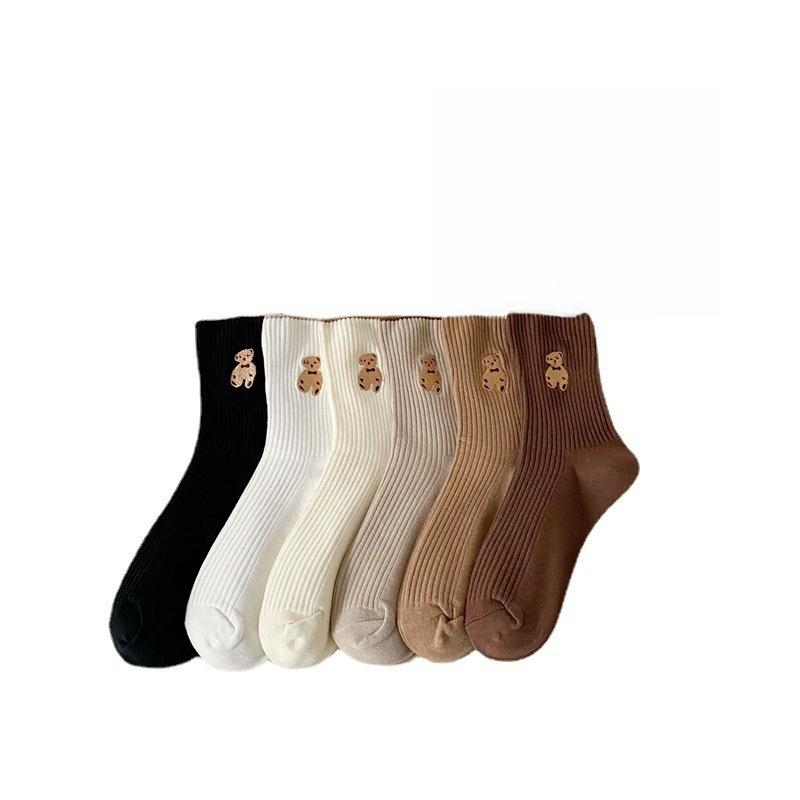 

SCIONE Socks Women s Socks Autumn New Japanese College Style Bear Autumn and Winter Women s Socks Casual Joker Stockings 5pcs