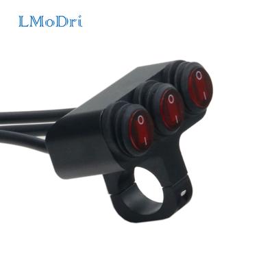 LMoDri Motorcycle Handlebar Switches Modified Parts Aluminum Alloy Three Buttons 12V Waterproof Switch Headlight Spotlights