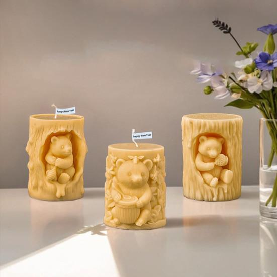 Bear Cylinder Candle Mold Cute Bear Animal Pillar Candle Silicone Mold for Soap Candle Making Resin Casting Aromatherapy Candles Wax Polymer Clay Home