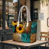 Sunflower Leopard Print Tote Bag for Daily Outdoor Shopping Use