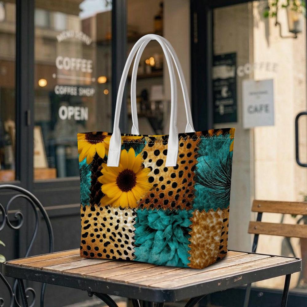 Sunflower Leopard Print Tote Bag for Daily Outdoor Shopping Use