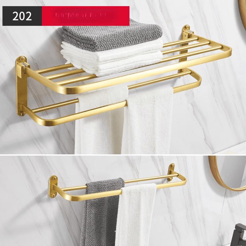 TLXT Brushed Gold Aluminum Bathroom Towel Rack with Storage Shelf
