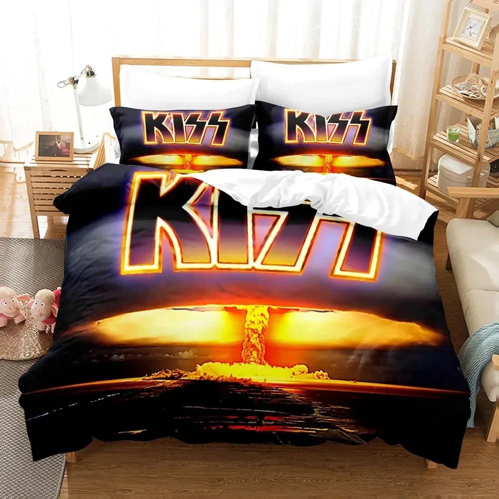 Kiss Band Bedding Set Single Rock Print Bed Set With Pillowcase Bed Duvet Cover Soft Single Double Queen Super King Size Bedroom