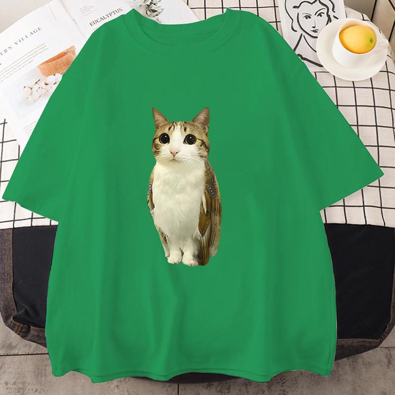 Cat Owl Funny Meowl Meme Brainrot Graphic T-shirts Men's Women Clothing Short Sleeves T-shirt Cotton Oversized T Shirts