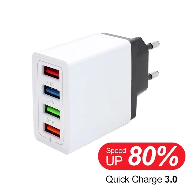 1PCS 5V USB Charger 4 Ports Fast Charging 3.1A Wall Charger For Xiaomi iPhone 15 Samsung US/EU Mobile Phone Plug Travel Charger