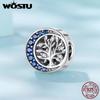 WOSTU 925 Sterling Silver Tree of Life Pendant Charms For Original Bracelet S925 Blue CZ Moon Tree Beads Family Love Gift
