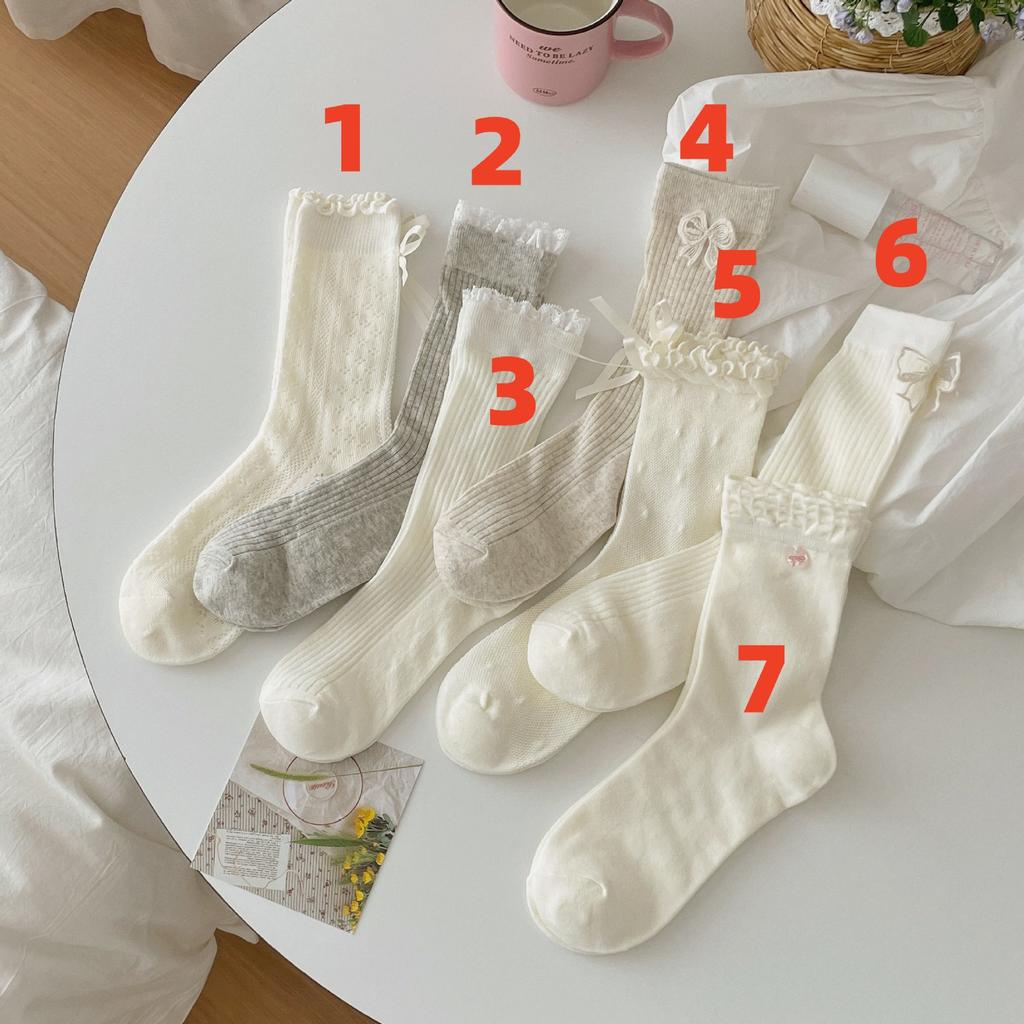 Lace Socks, Women'S Season, Thin Mid-Leg Socks, Bows, Love Pendants, Stacked Socks, Sweat-Absorbing Stockings