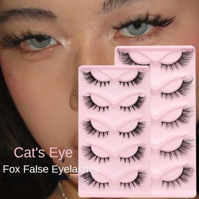 5 párů Cat Eye Lashes Umělé norkové řasy Clear Band Lashes Přirozený vzhled Jemné norkové řasy Plné proužkové řasy