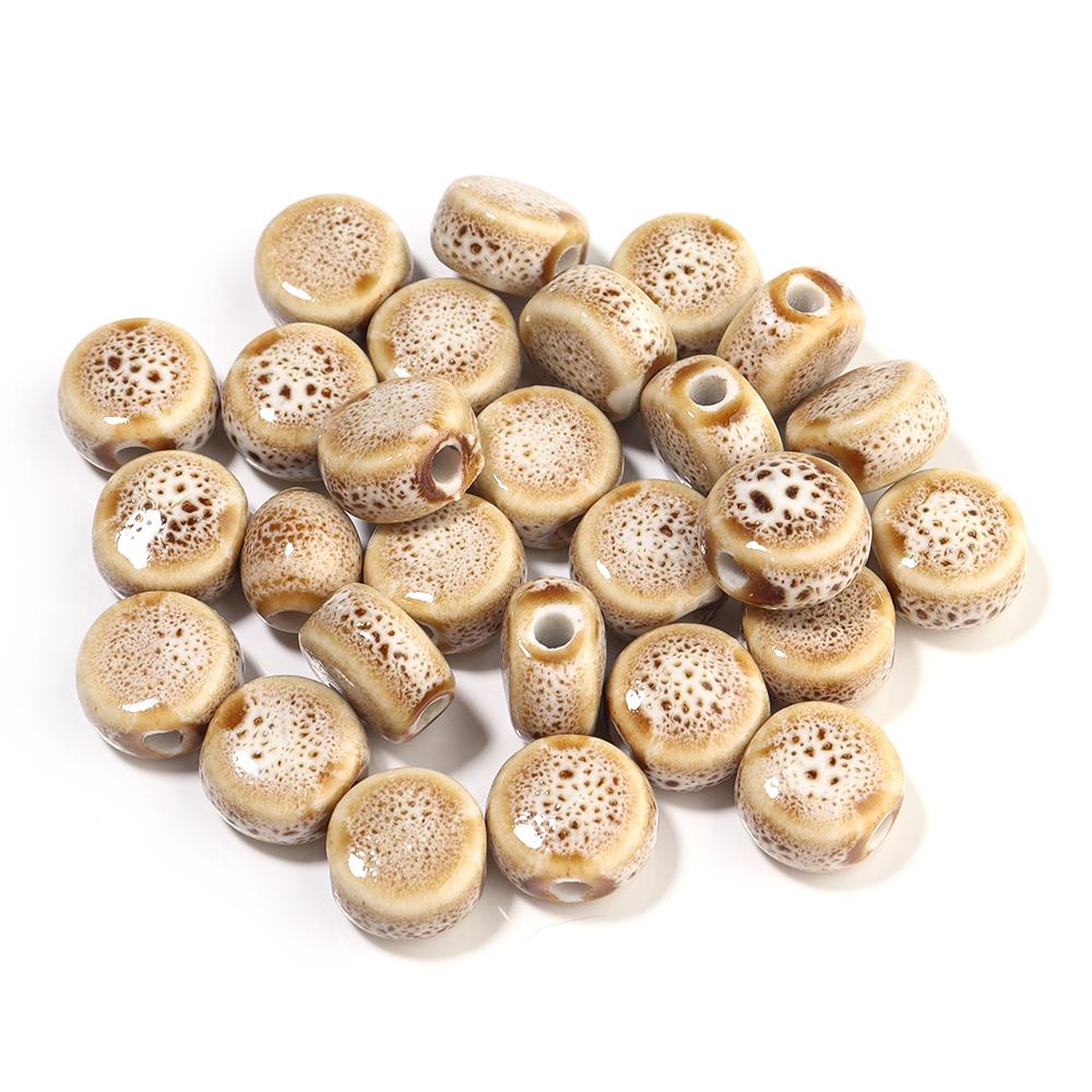 10pcs/lot 12mm Colorful Floral Glaze Ceramic Beads Flat Round Loose Beads for DIY Jewelry Making Bracelet Necklace Accessories