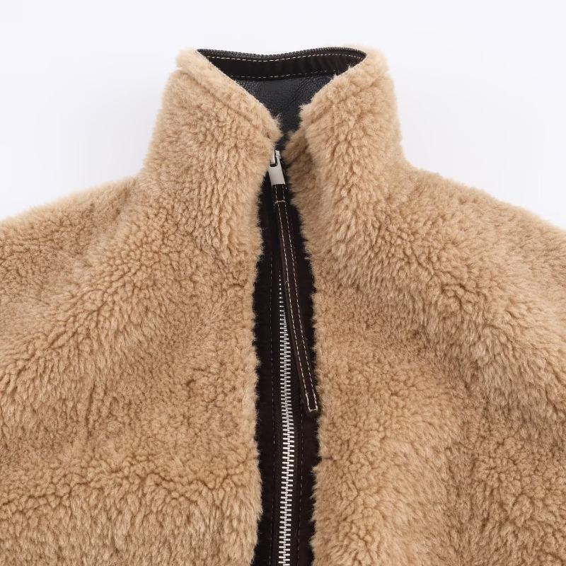 Original Winter Jacket Double-Sided Fur Jacket Women's Loose Fit Long Sleeve Zipper Outerwear Coats Jacket Women