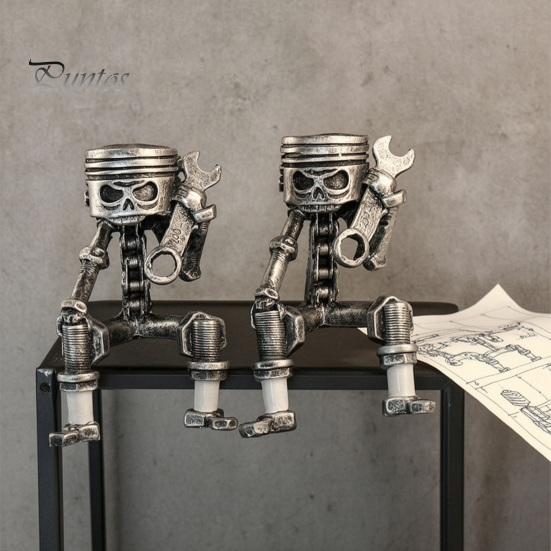 Unique Home Office Accents Vintage Skeleton Robot Statue, Industrial Mechanical Resin Figurine, Skull Statue Gothic Desk Decor for Bookshelf