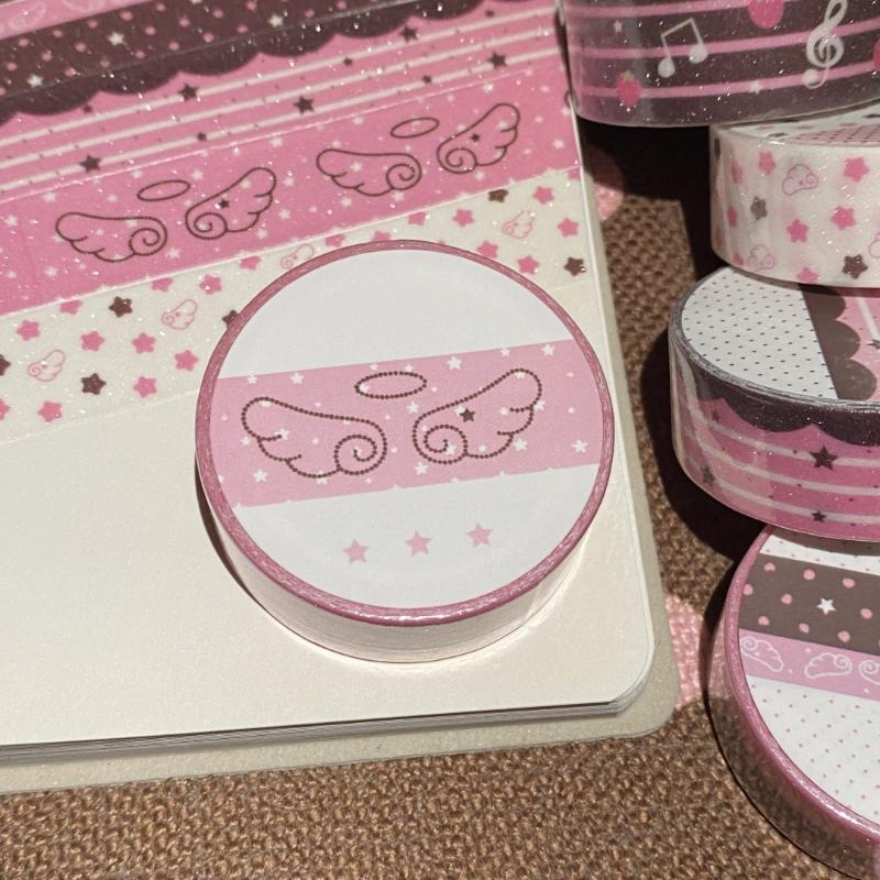 

Sweet Pink Strawberry Wings Tape Flash Sand Hand Account Decor Tape Collage Planner DIY Scrapbook School Stationary Sticker Gift
