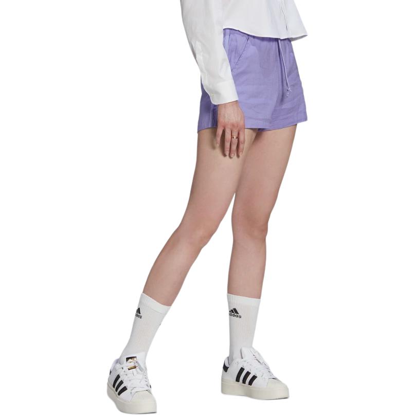 Adidas Originals Linen Shorts Breathable Comfortable Striped Mid Waist Drawstring Sports Shorts Women Shorts Purple HC1936
