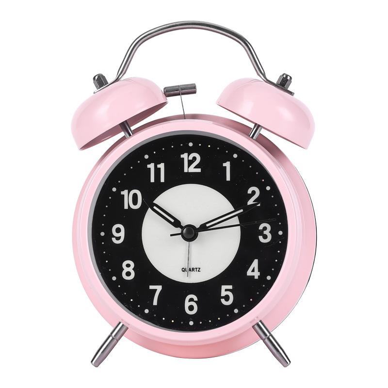 Metal alarm clock student dormitory wake up and call alarm clock fluorescent mute clock living room ornament