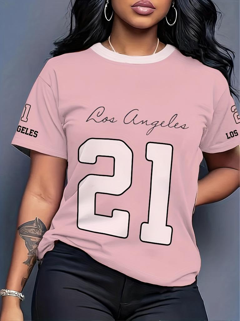 Women's Summer Round Neck Short Sleeve Sports Top Printed Jersey, Breathable, Comfortable and Fitted