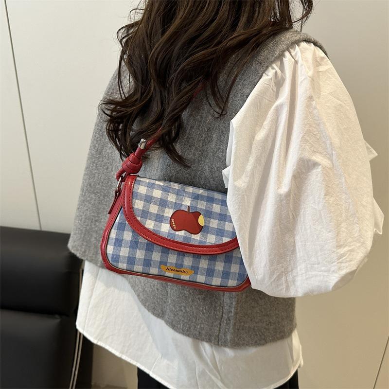Fashion hand carry small square bag women's summer new plaid small square bag versatile casual shoulder messenger bag