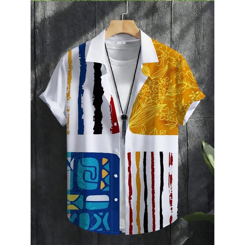 

Мужская рубашка с коротким рукавом с текстурным геометрическим принтом Color-Block, изготовленная из высококачественной полиэстеровой ткани XS