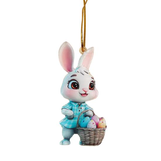 Easter Bunny Ornament 2D Flat Acrylic Bunny Car Rearview Mirror Charm Cartoon Bunny Egg Hanging Pendant for Home Car Window Backpack Holiday Decor