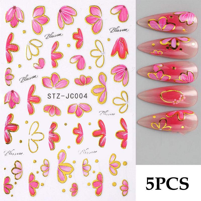5Pcs Trendy Cartoon Laser Glitter Nail Art Stickers DIY Self Adhesive Nail Art Decorations Pretty Manicure Decals