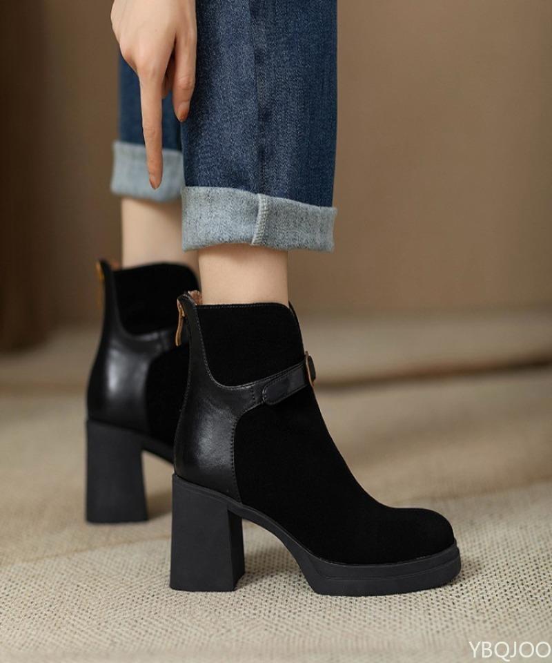 Mode Modische vielseitige Damenschuhe mit mittlerem Absatz Herbst Winter neu lässig minimalistisch bequem dicker Absatz kurze Stiefel