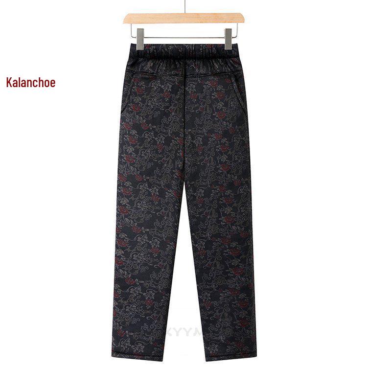 Women's Plus Size Warm Cotton Pants - Elastic Waist, Comfortable, Loose, Printed, Winter, Middle-Aged & Elderly 