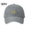 Breathable Baseball Hat Embroidery Sun Pattern Hat, Adjustable Back Buckle Retro Distressed Style Cap, Washed Cotton Fabric Outdoor Sunshade Cap Soft