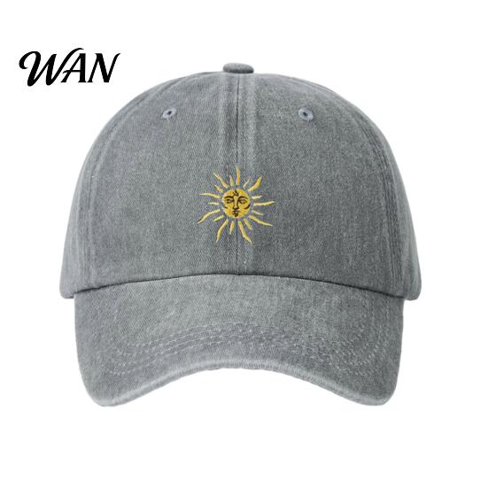 Breathable Baseball Hat Embroidery Sun Pattern Hat, Adjustable Back Buckle Retro Distressed Style Cap, Washed Cotton Fabric Outdoor Sunshade Cap Soft