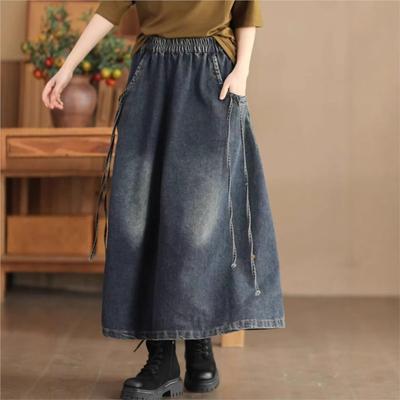Woman Winter Elastic Waist Solid Color Retro Niche  Casual Vintage Personality Skirts