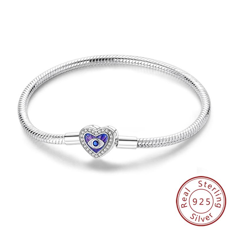 Original 925 Silver Bracelets 17-20CM Love Heart Flowers Butterfly Charms Beads Bracelet For Women Fashion Jewelry Gift