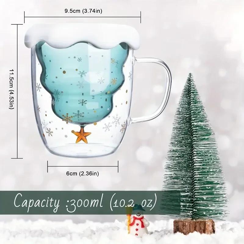 1pc Christmas Tree Coffee Mug, Double Walled Glass Coffee Cups, Heat Insulated Water Cups, Summer Winter Drinkware, Xmas Gifts