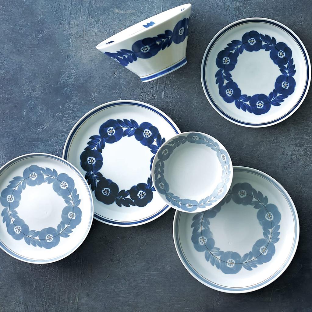 Aito Blue Flower Dish Set Set Mino Microwave and Dishwasher Made In Product Number 113501 "Blossom" (Pair) - 4-Piece (Blue/Gray) - Ware, Safe, Japan,