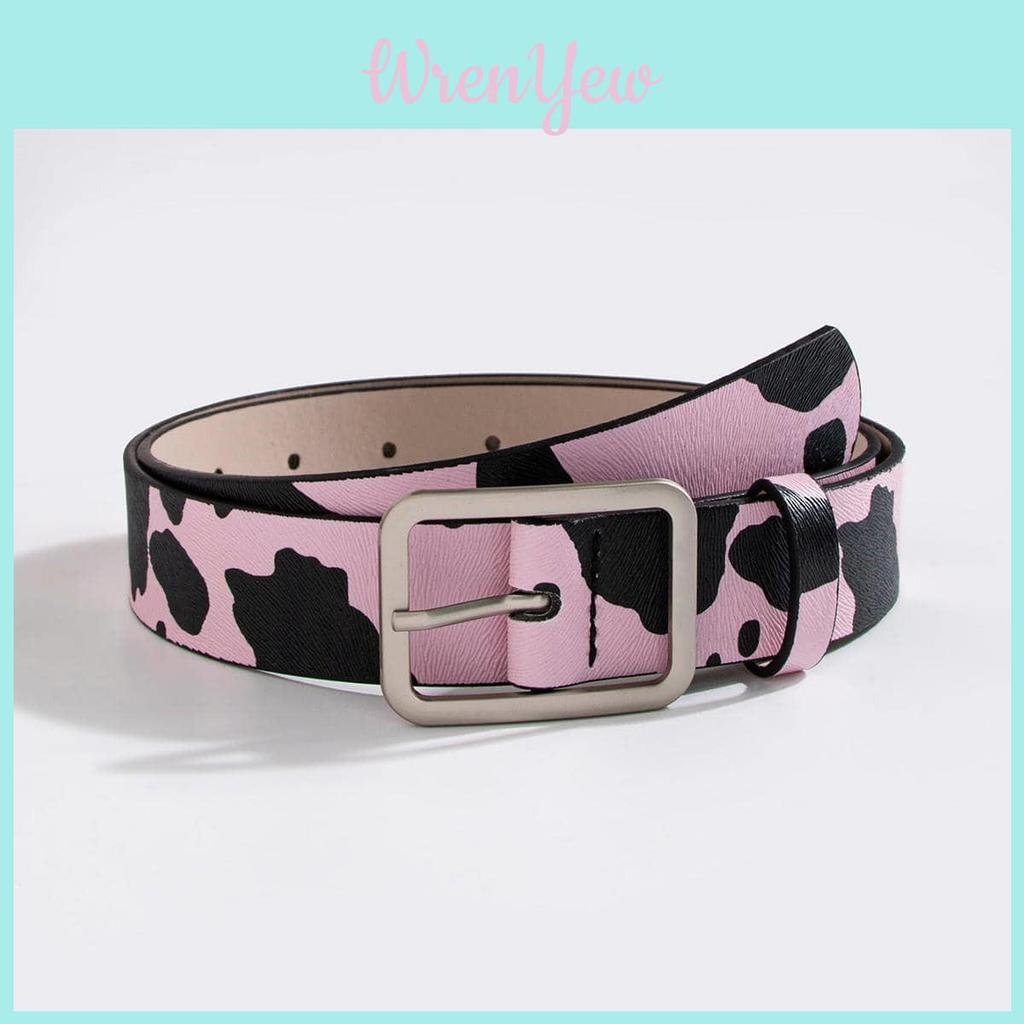 Black And White Cow Pattern Faux Leather Belt With Day Buckle For Ladies
