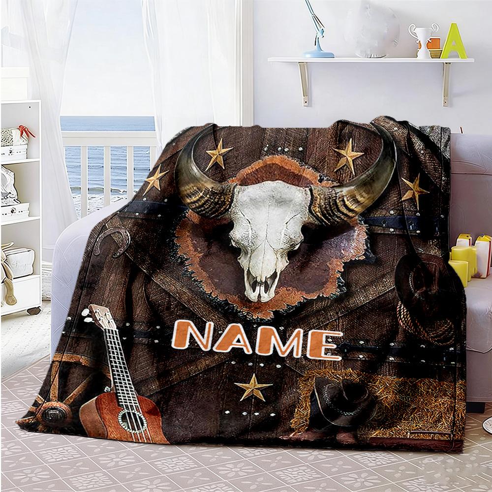 Retro Cowboy Style Customize Text Blanket Lightweight Customizable Blanket Comfortable Versatile for Seaside Nap Couch Bedding Ideal for All Seasons