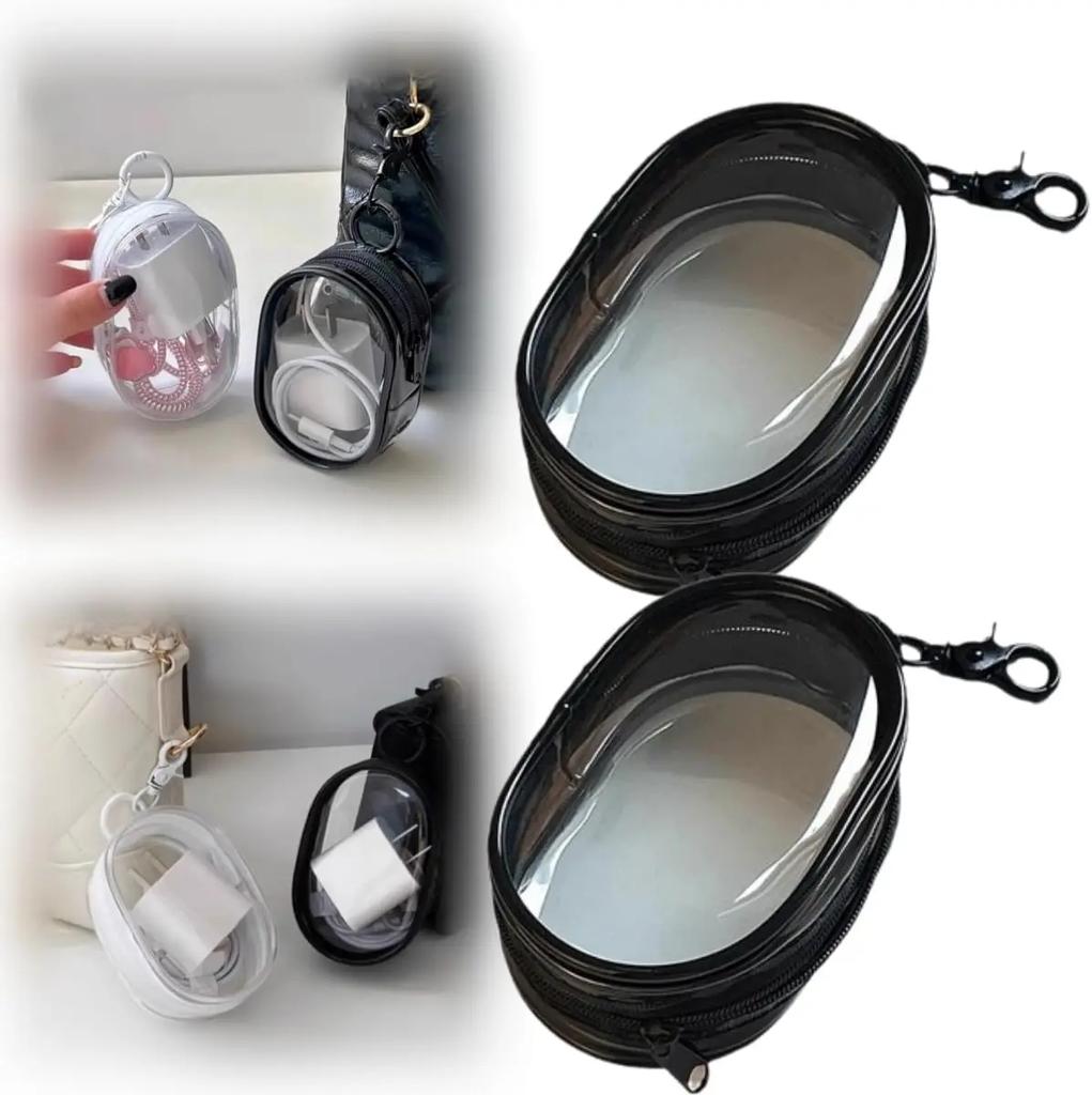 Schmuck Organizer Transparente Aufbewahrungsbox Rund PVC Transparent Kosmetiktaschen Tragbare Aufbewahrungsbeutel für Reise Kopfhörer