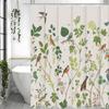 Větev stromu Zelený list Květina Pták Sprchový závěs, Koupelnový dekorativní sprchový závěs, Vodotěsný sprchový závěs s háčky