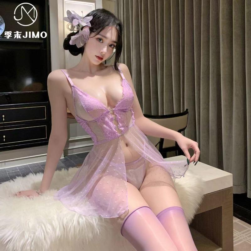 Sex underwear sexy polka dot perspective mesh sling rhinestone buckle splicing lace pure lust