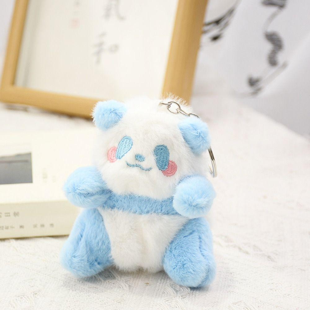 Soft Panda Furry KeyChain Sitting Happy Panda Keyrings Bag Pendant Small Panda Plush Doll  Backpack