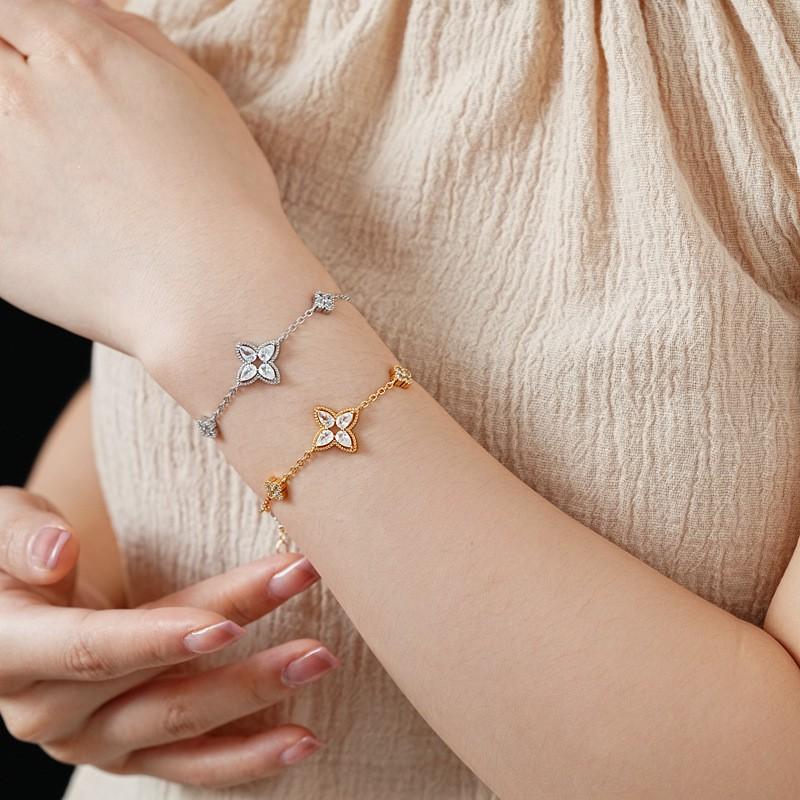 Elegant Zircon Flower Starburst Bracelet Women Gold Plated Copper Minimalist Chic Daily Wear Jewelry